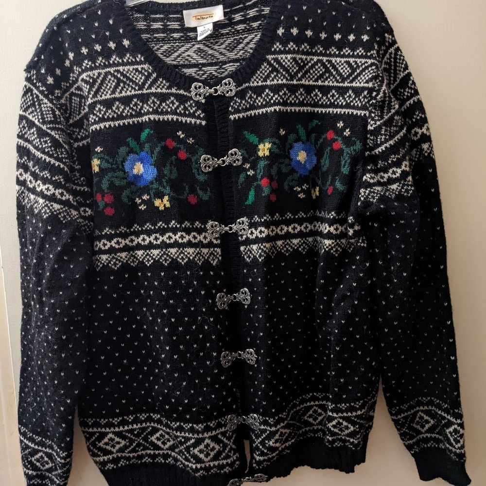 Talbot's holiday wool sweater pewter clasps Lg